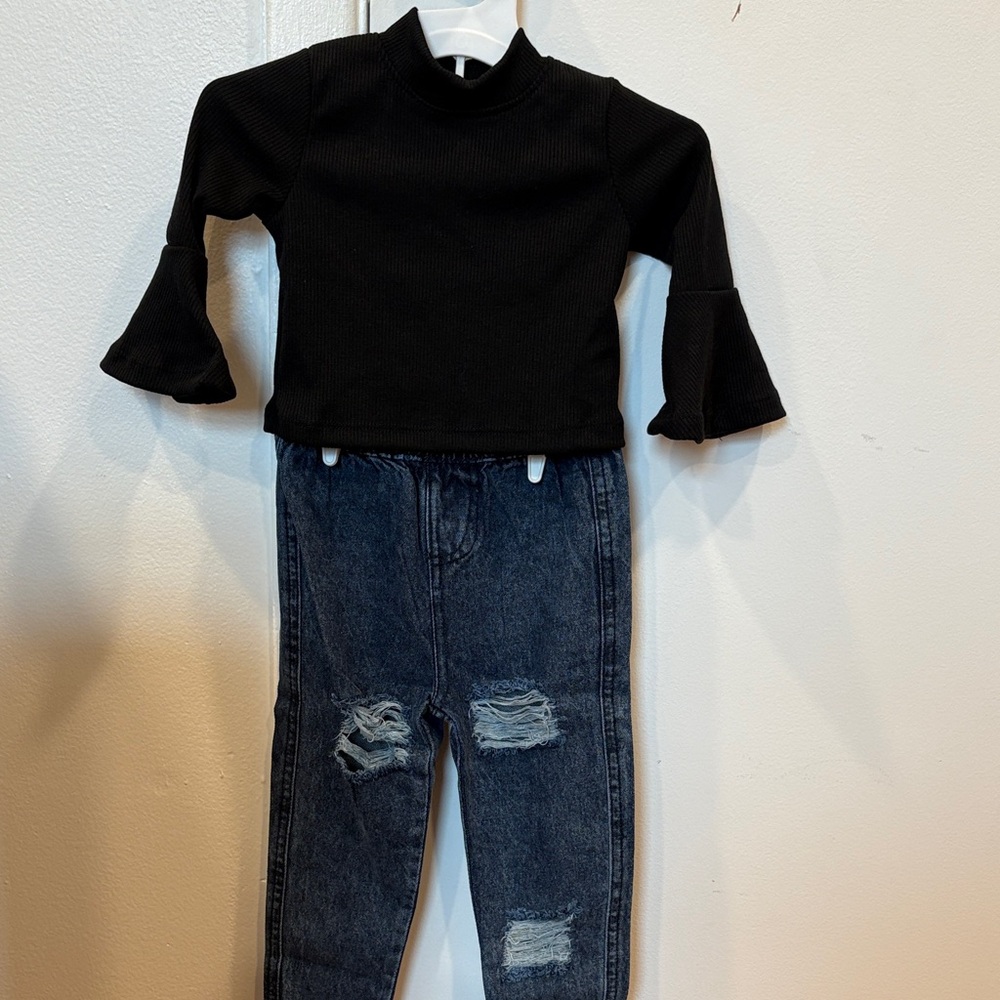Stylish Black Top and and Jeans Toddler Matching Set